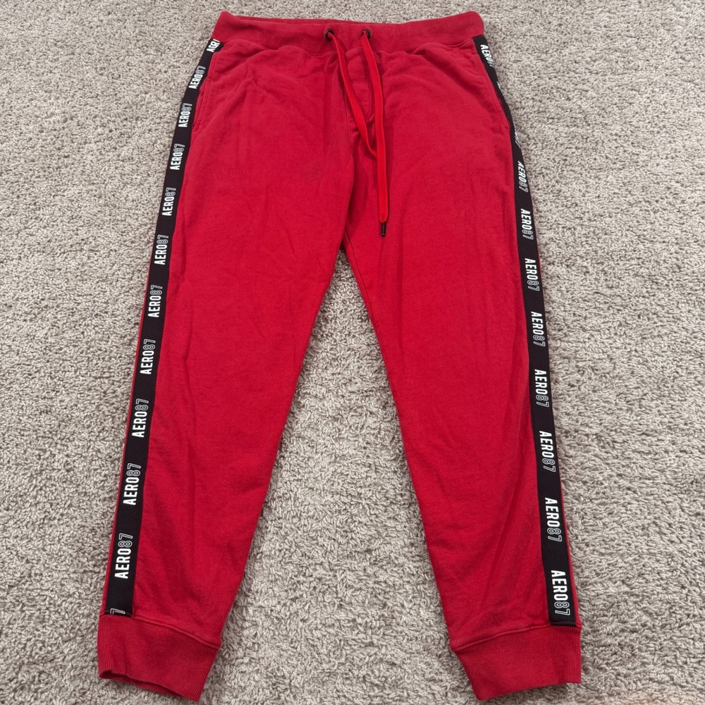 Aeropostale Jogger Sweatpants Women Medium Red Good AERO87 Side Stripe Logo Tape